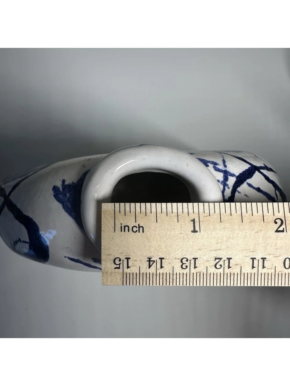 White Blue Splatter Unique Abstract Modern Skinny Round Ceramic Vase KP 2024